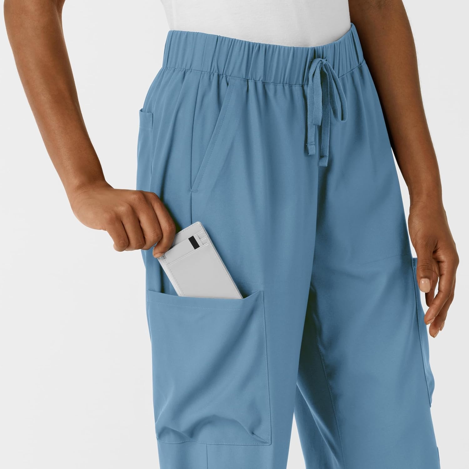 Wink Scrubs for Women, Boundless, Classic Wide Leg Cargo Pants with Full Drawstring and 8 Pockets(Pacific Blue)