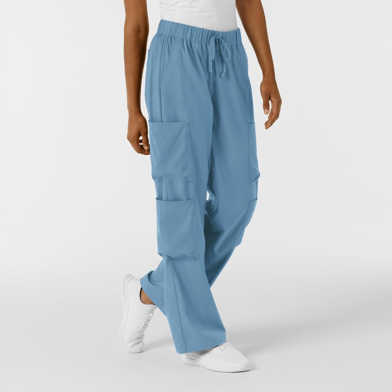 Wink Scrubs for Women, Boundless, Classic Wide Leg Cargo Pants with Full Drawstring and 8 Pockets(Pacific Blue)