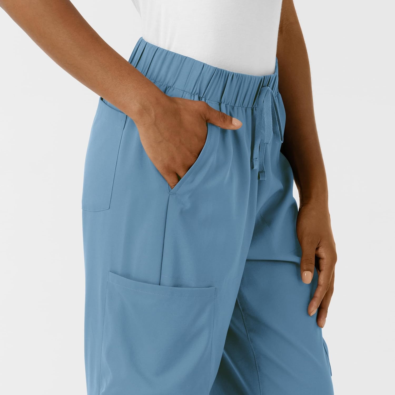 Wink Scrubs for Women, Boundless, Classic Wide Leg Cargo Pants with Full Drawstring and 8 Pockets(Pacific Blue)