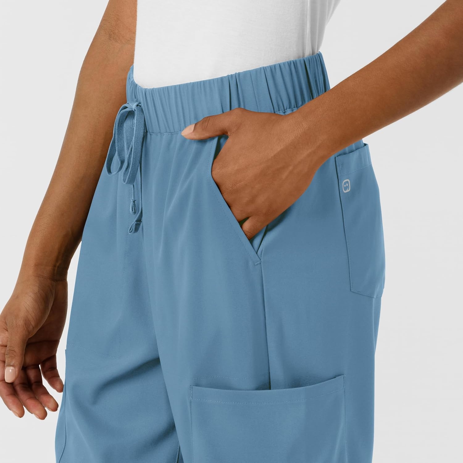 Wink Scrubs for Women, Boundless, Classic Wide Leg Cargo Pants with Full Drawstring and 8 Pockets(Pacific Blue)