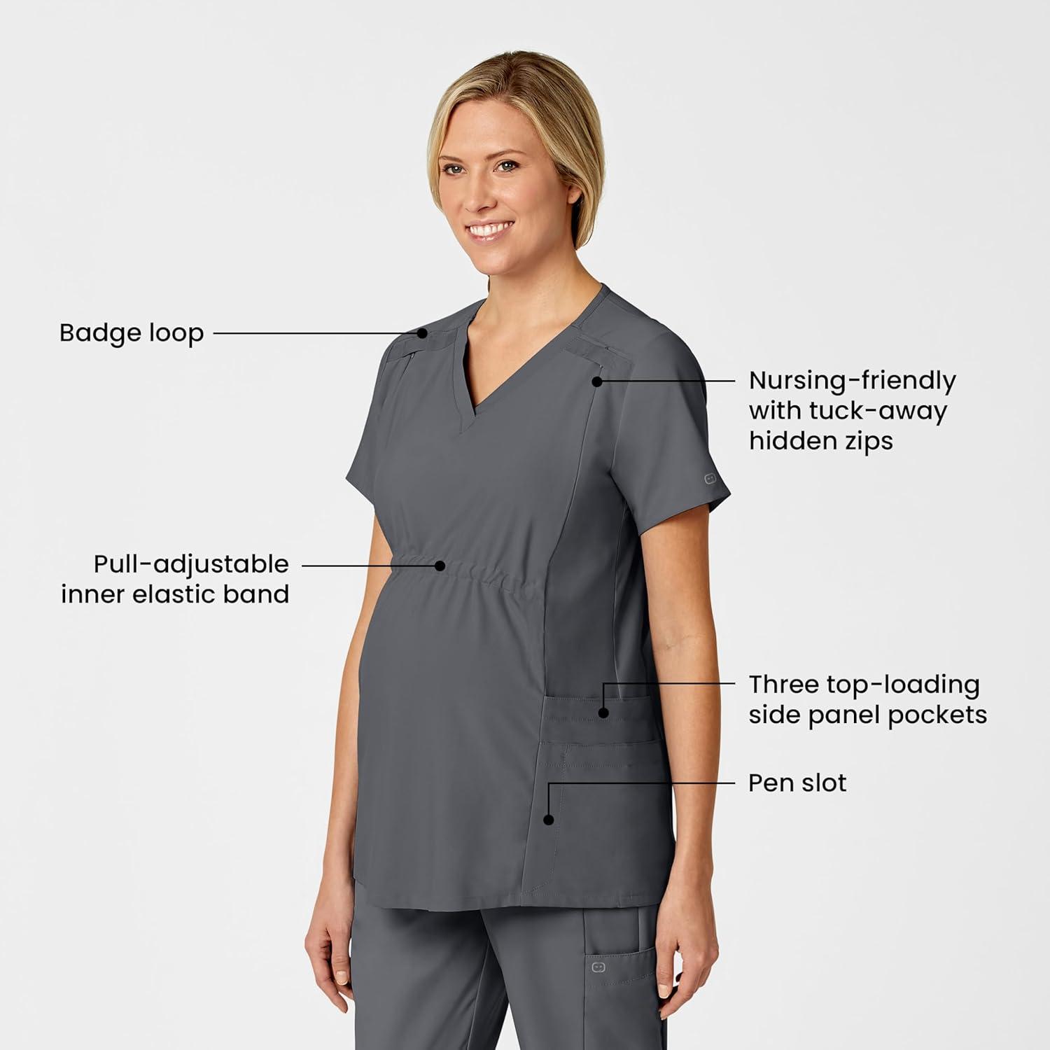 Wink Scrubs for Women, W123, Maternity V-Neck Tops with 5 Pockets(Pewter)