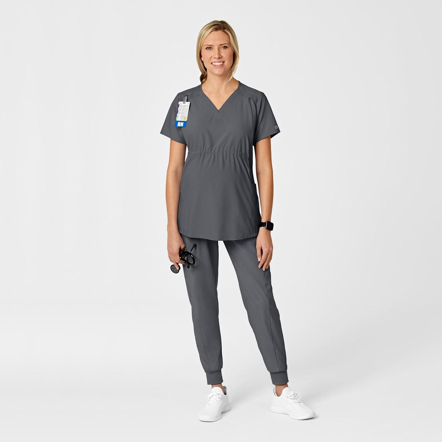Wink Scrubs for Women, W123, Maternity V-Neck Tops with 5 Pockets(Pewter)