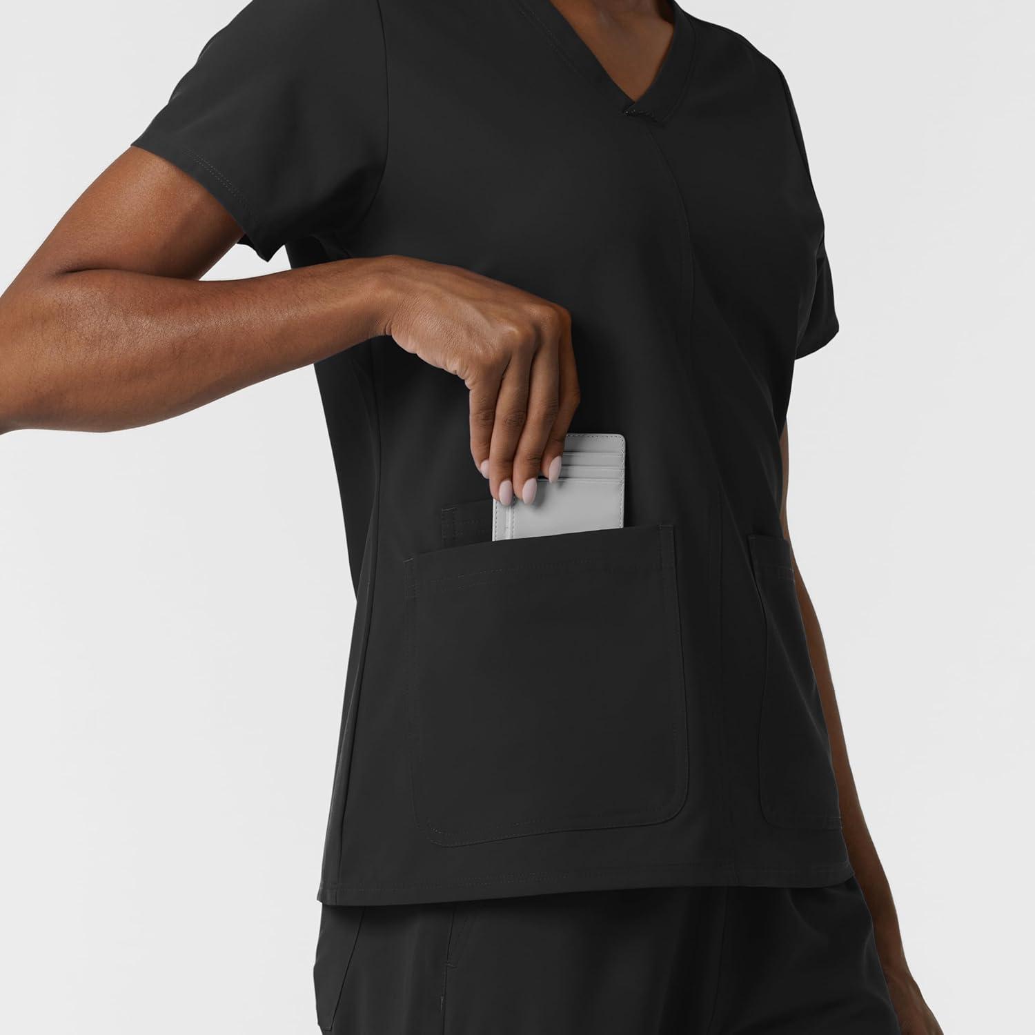 Wink NURTUR Scrubs for Women, V-Neck Scrub Top – Black, 5X