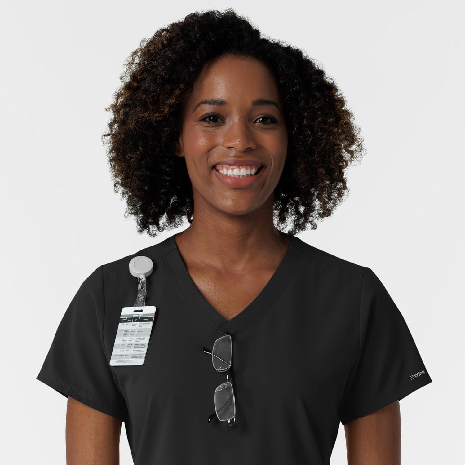 Wink NURTUR Scrubs for Women, V-Neck Scrub Top – Black, 5X