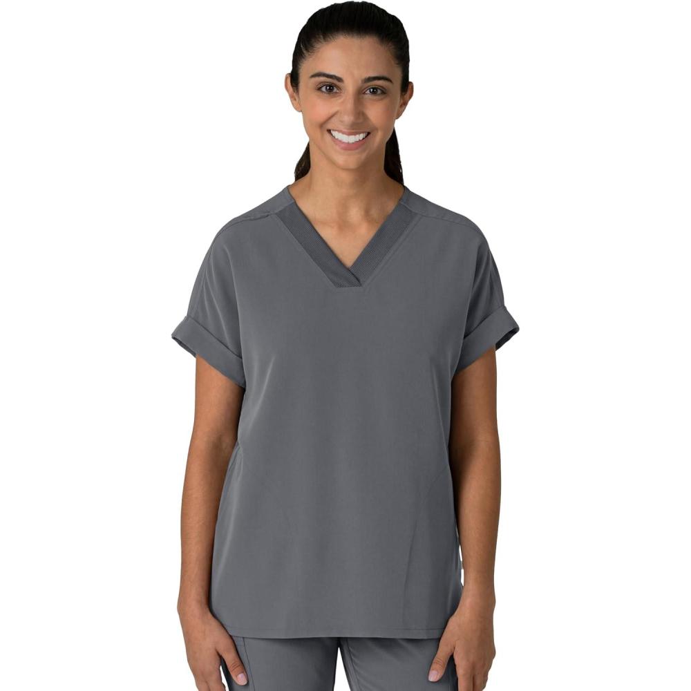 Wink Women’s Women’s Drop Shoulder Boxy Scrub Top(Pewter)