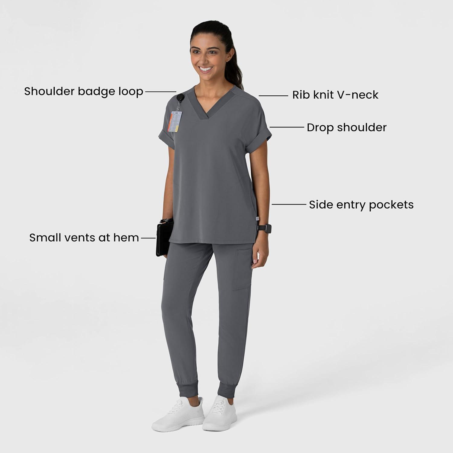 Wink Women’s Women’s Drop Shoulder Boxy Scrub Top(Pewter)