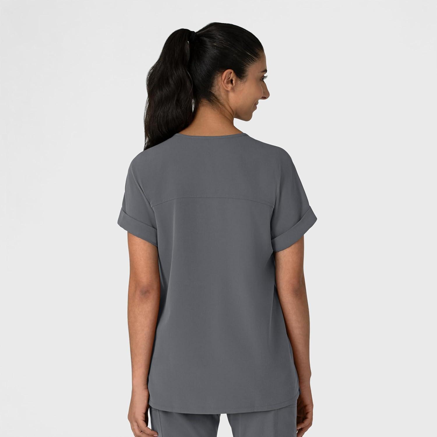 Wink Women’s Women’s Drop Shoulder Boxy Scrub Top(Pewter)