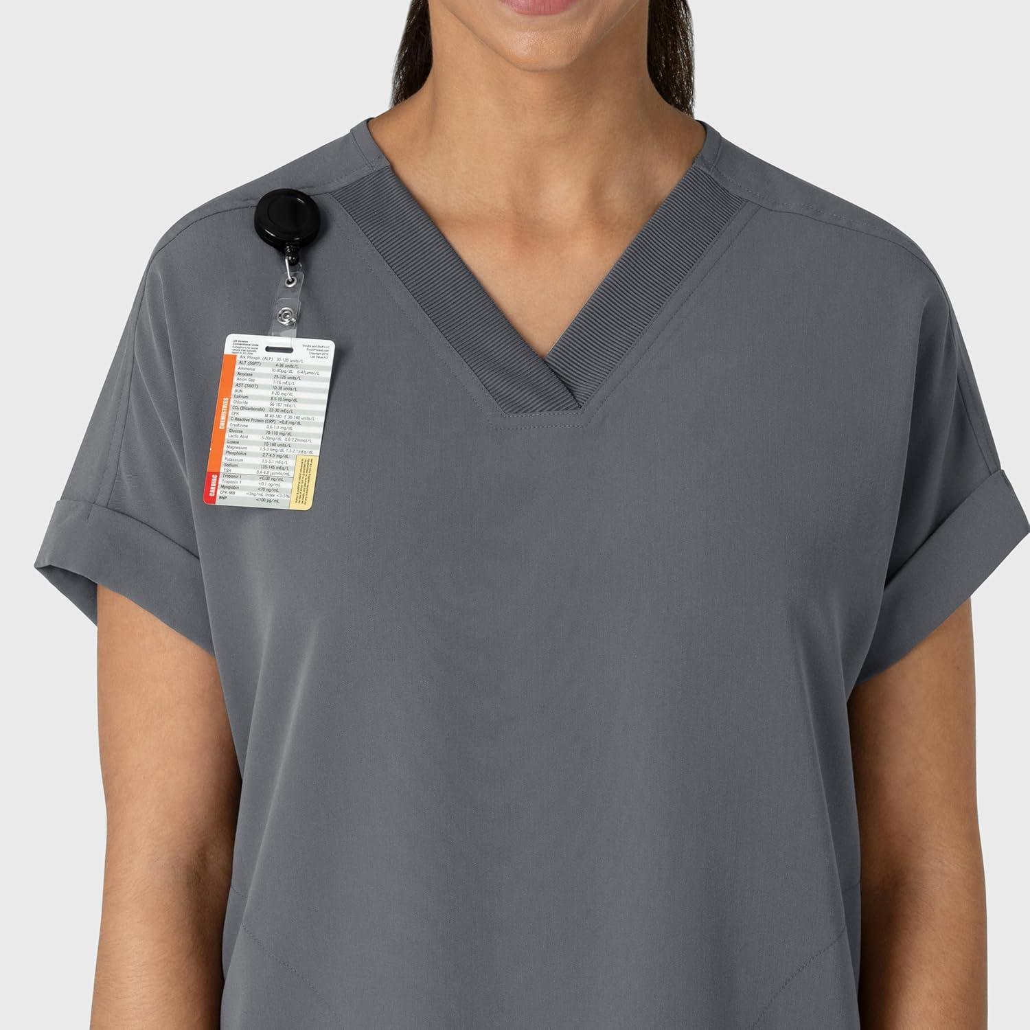 Wink Women’s Women’s Drop Shoulder Boxy Scrub Top(Pewter)