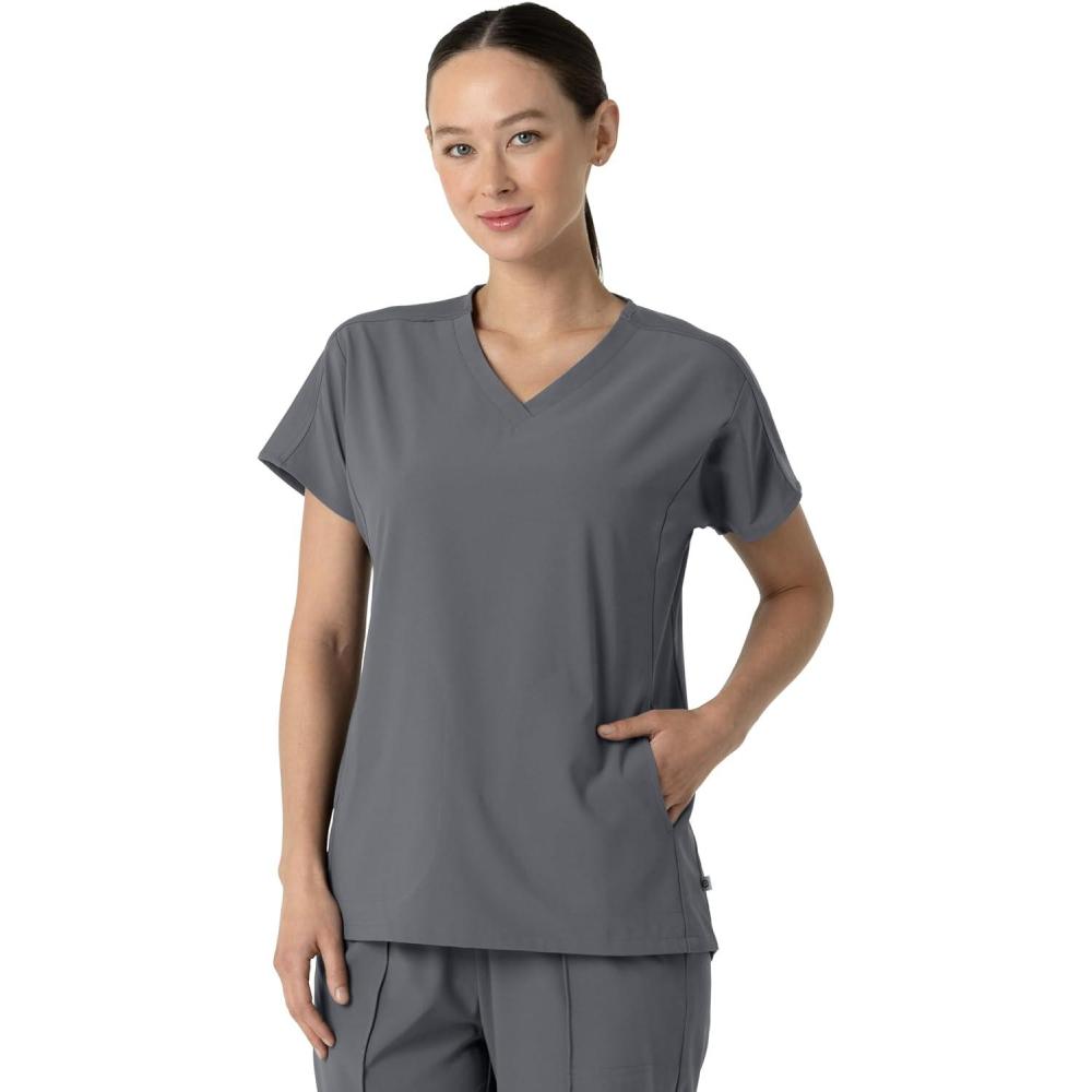 Wink Women’s Women’s V-Neck Tunic Scrub Top(Pewter)