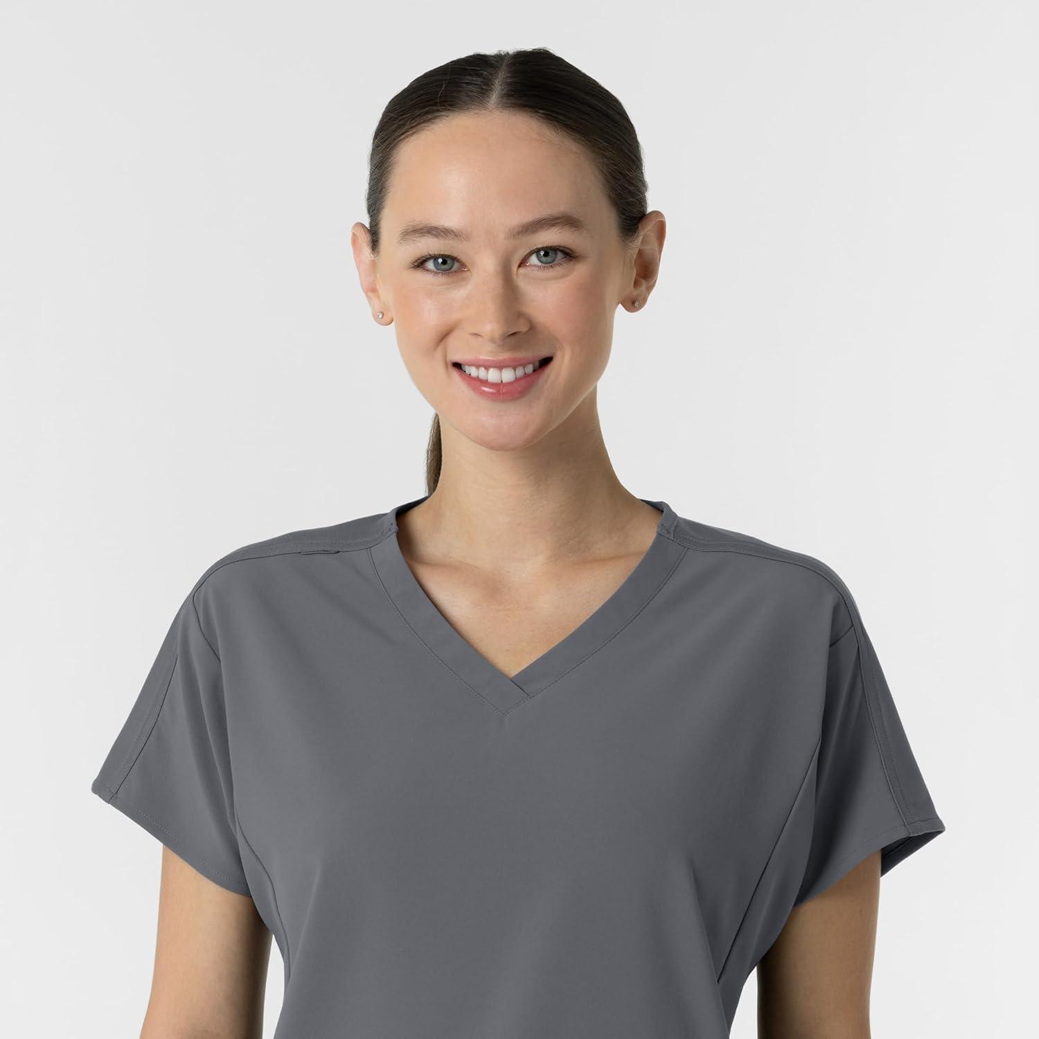 Wink Women’s Women’s V-Neck Tunic Scrub Top(Pewter)