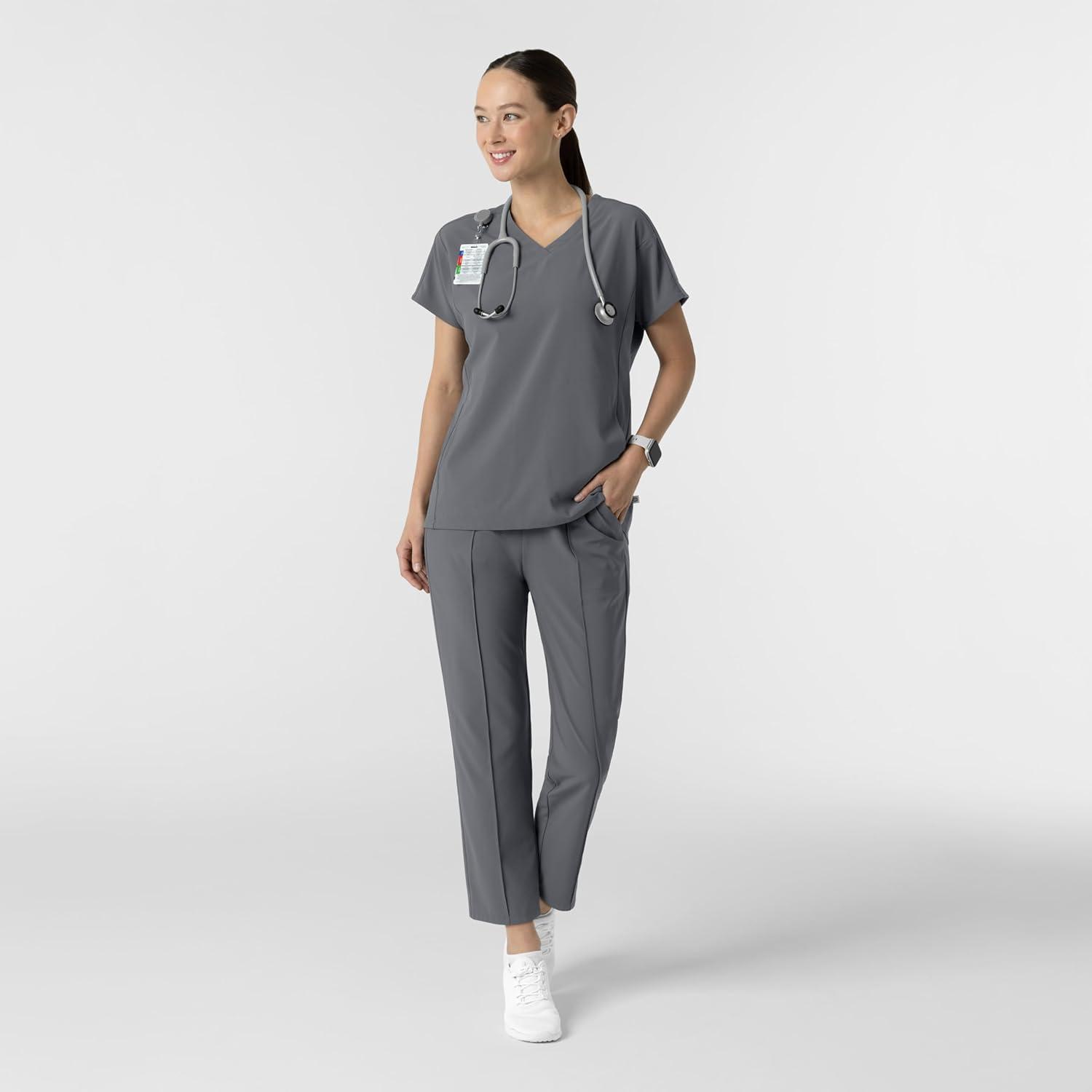 Wink Women’s Women’s V-Neck Tunic Scrub Top(Pewter)