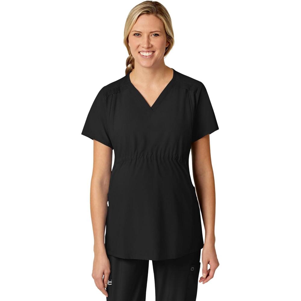 Wink Scrubs for Women, W123, Maternity V-Neck Tops with 5 Pockets(Black)