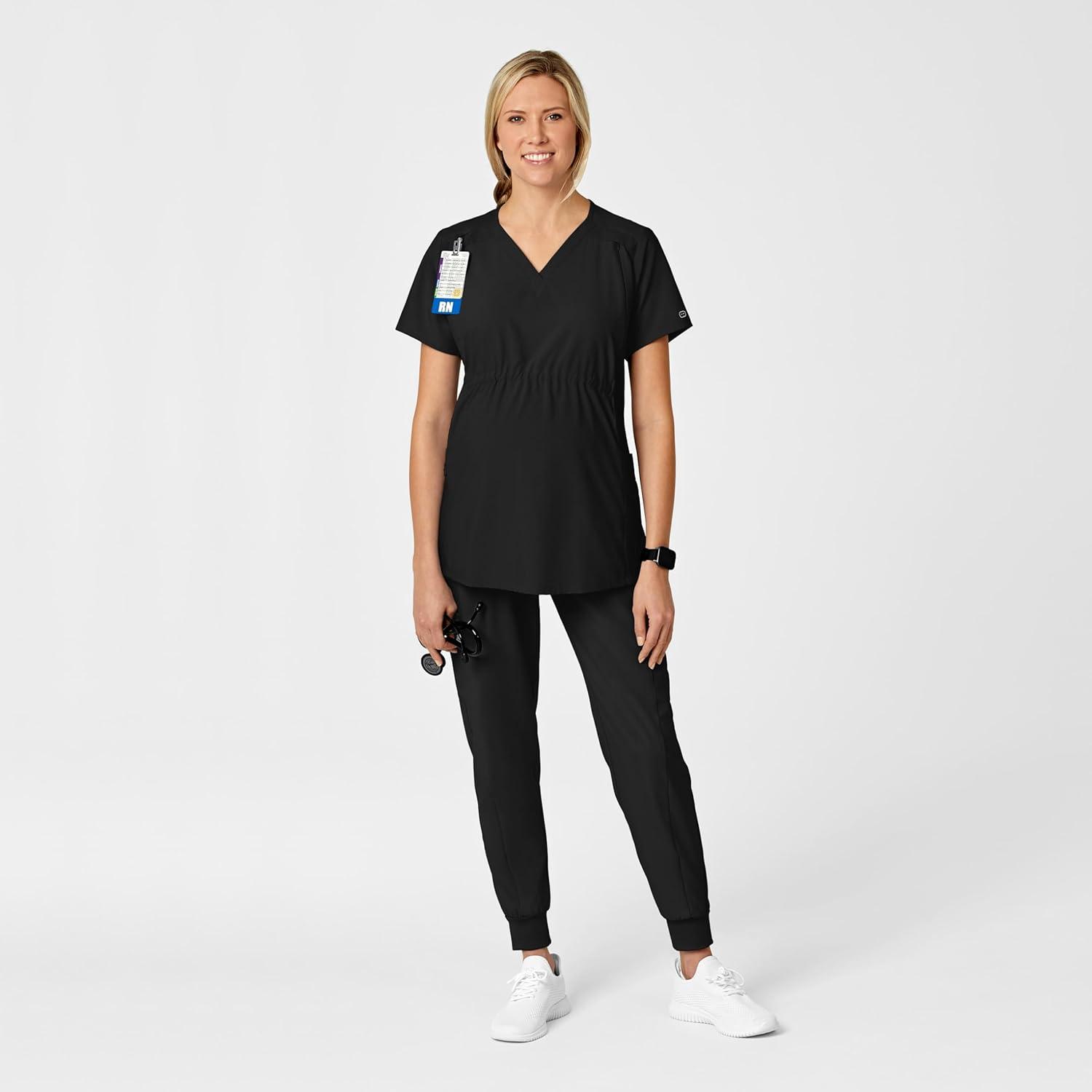 Wink Scrubs for Women, W123, Maternity V-Neck Tops with 5 Pockets(Black)