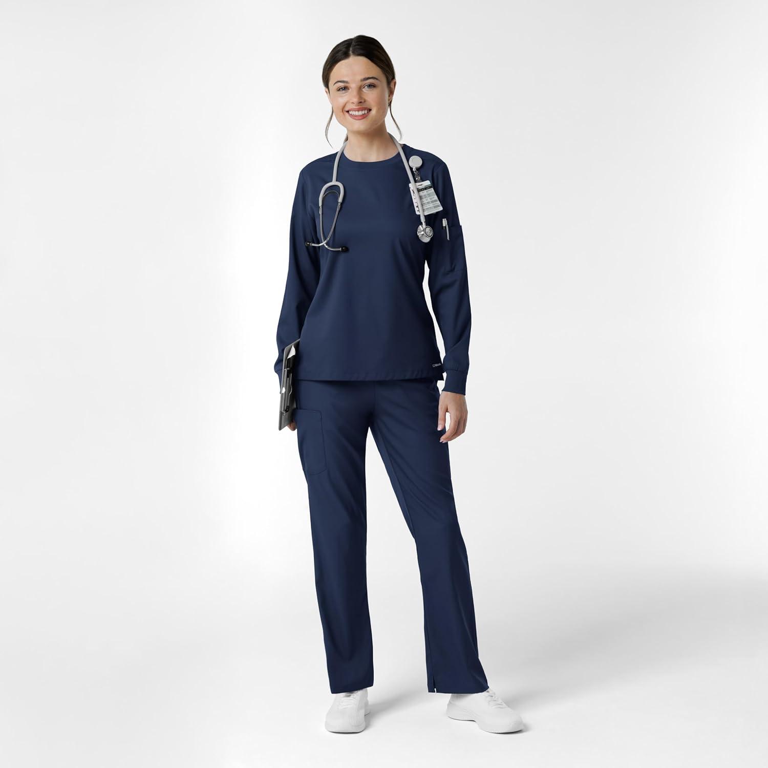 Wink Boundless Scrubs for Women, Classic Long Sleeve Scrub Tee – Navy, S