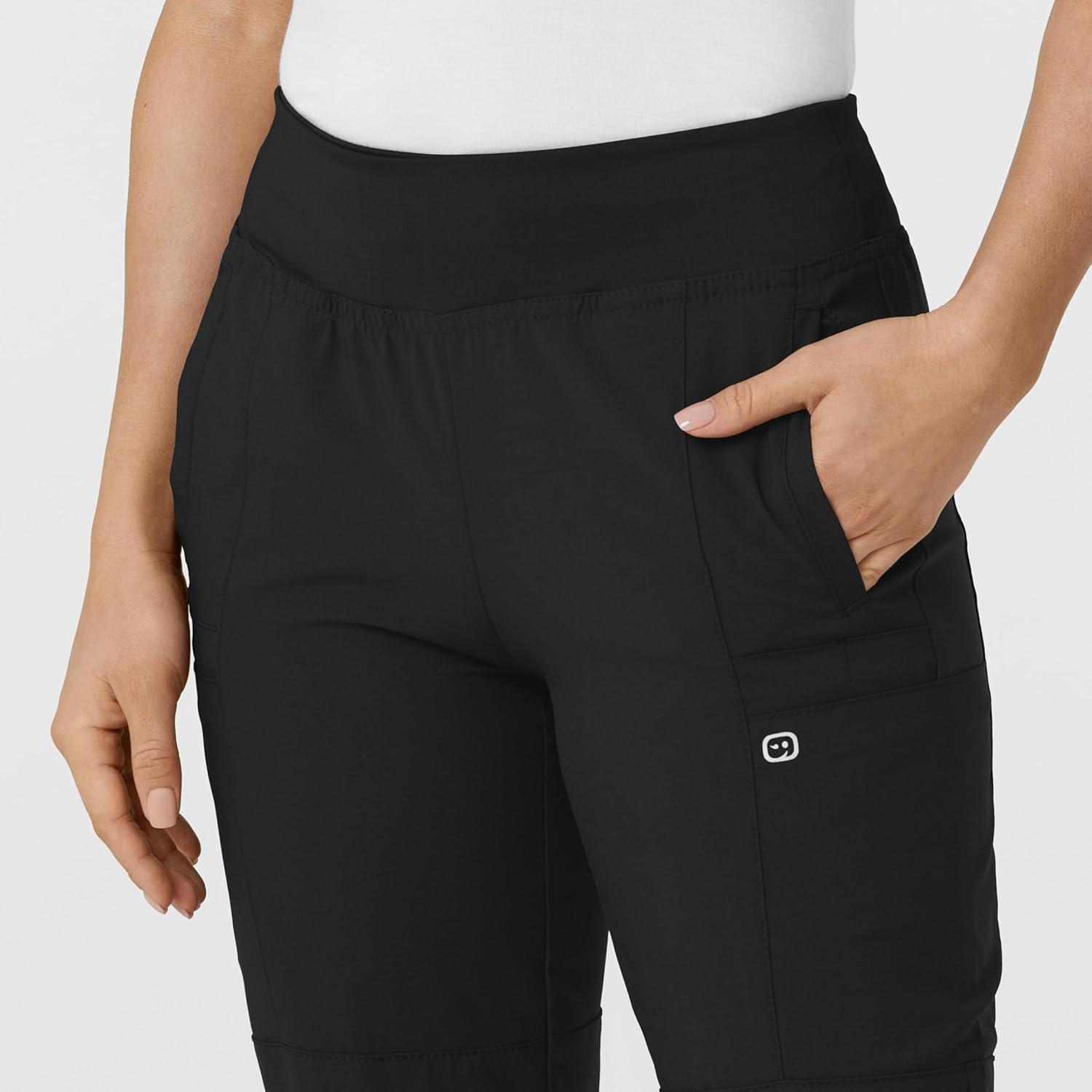 W123 Women’s Comfort Waist Cargo Jogger Scrub Pant(Black)