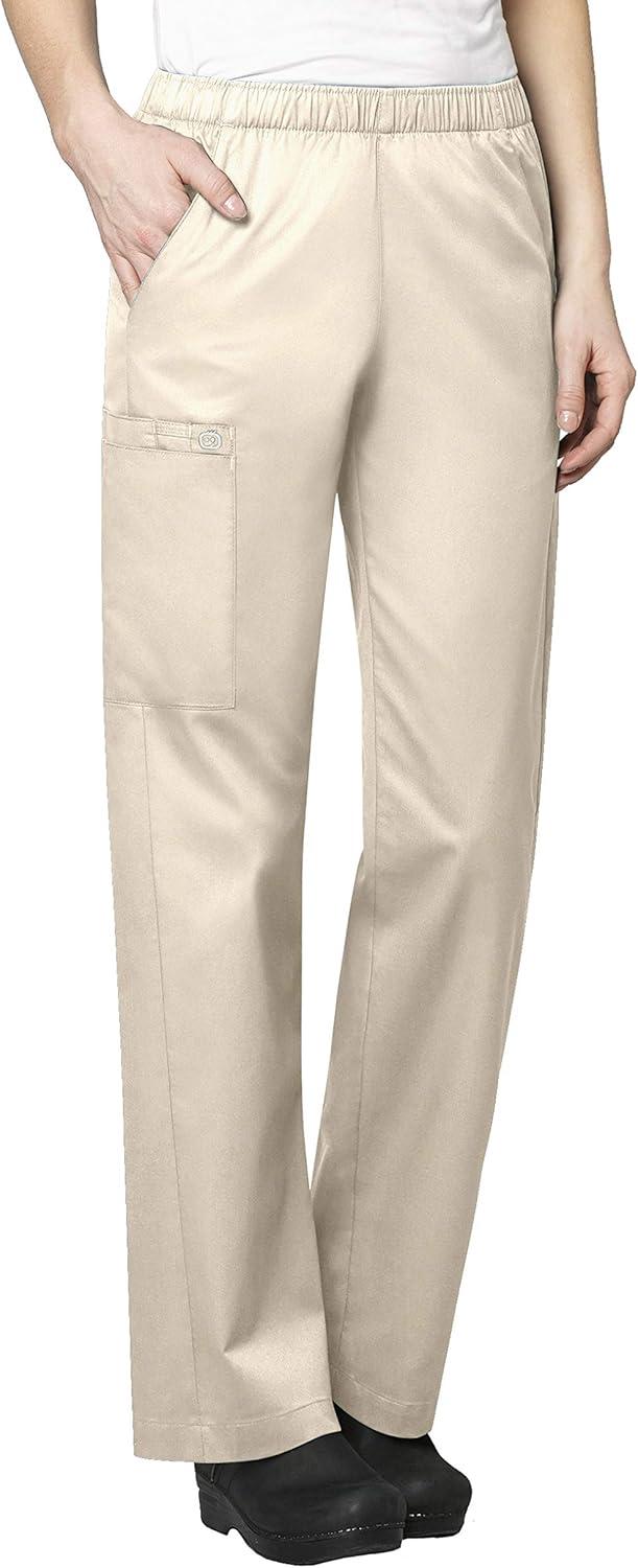WonderWink WORK Women’s Scrub Short Sleeve Snap Front Jacekt Top and Pants + Badge Reel(Khaki)