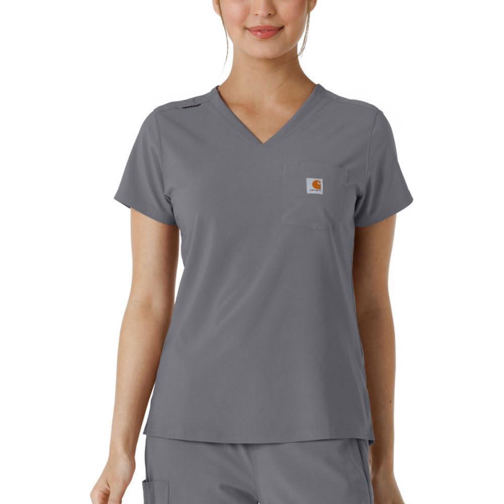 Carhartt Scrubs C13410 Women’s Cross-Flex Modern Fit Tuck-in Top X-Small Pewter