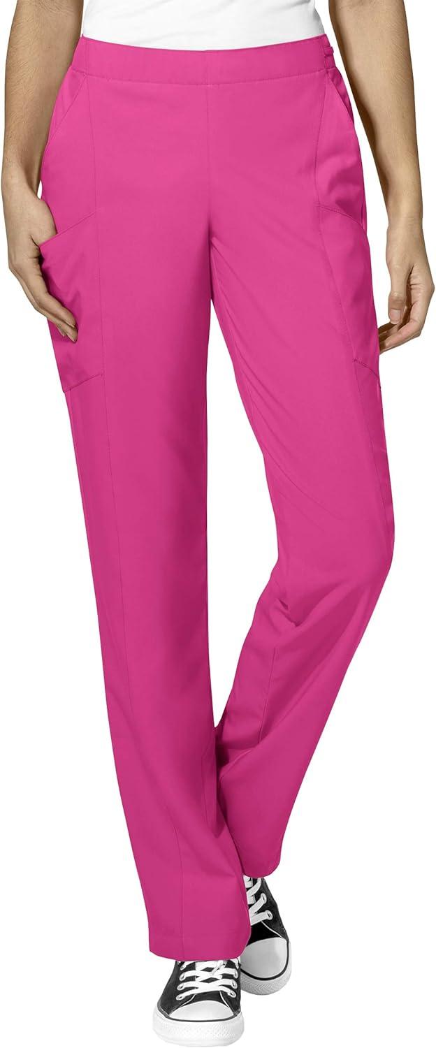 WonderWink W123 Women’s Stylized V-neck Top & Flat Front Double Cargo Pant Scrub Set + Badge Reel(Hot Pink)