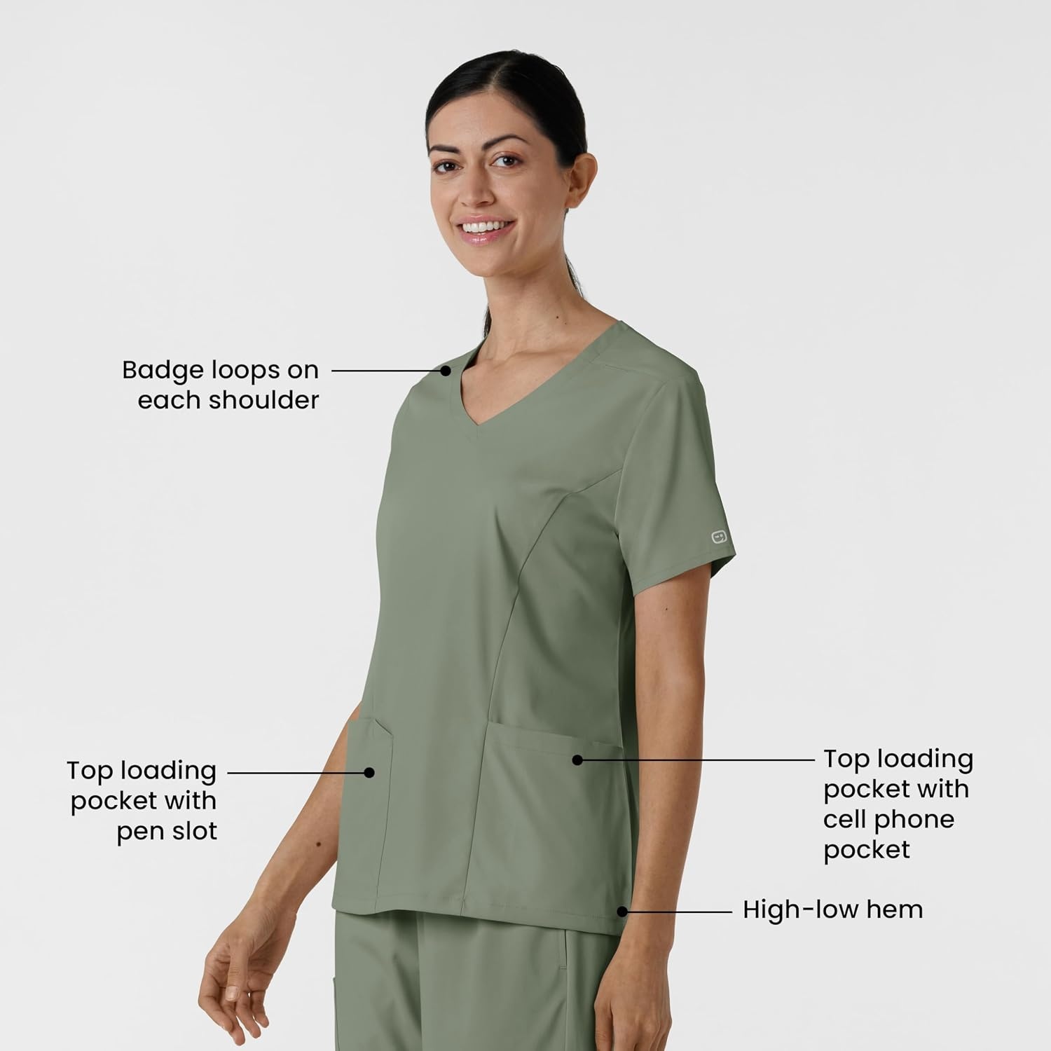 Wink Boundless Women’s 2-Pocket V-Neck Scrub Top(Sage)