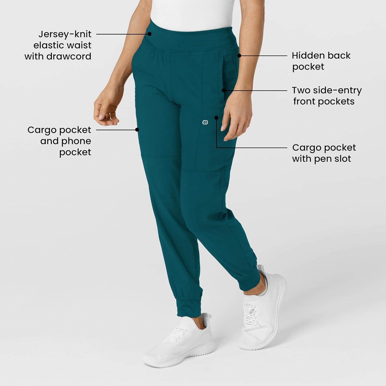 W123 Women’s Comfort Waist Cargo Jogger Scrub Pant(Caribbean Blue)