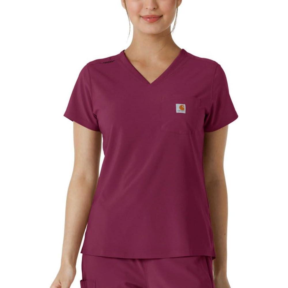 Carhartt Scrubs C13410 Women’s Cross-Flex Modern Fit Tuck-in Top Large Wine