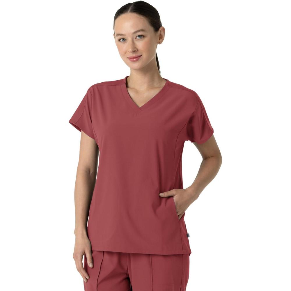 Wink Women’s Women’s V-Neck Tunic Scrub Top(Ruby)