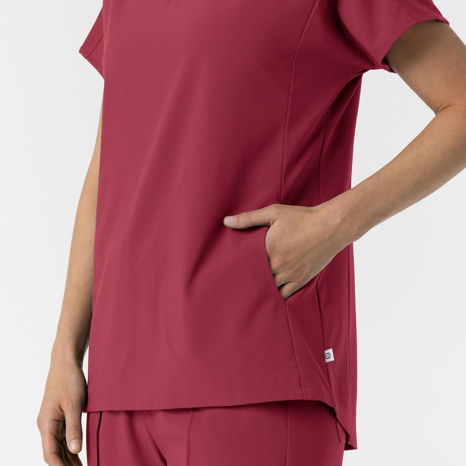 Wink Women’s Women’s V-Neck Tunic Scrub Top(Ruby)