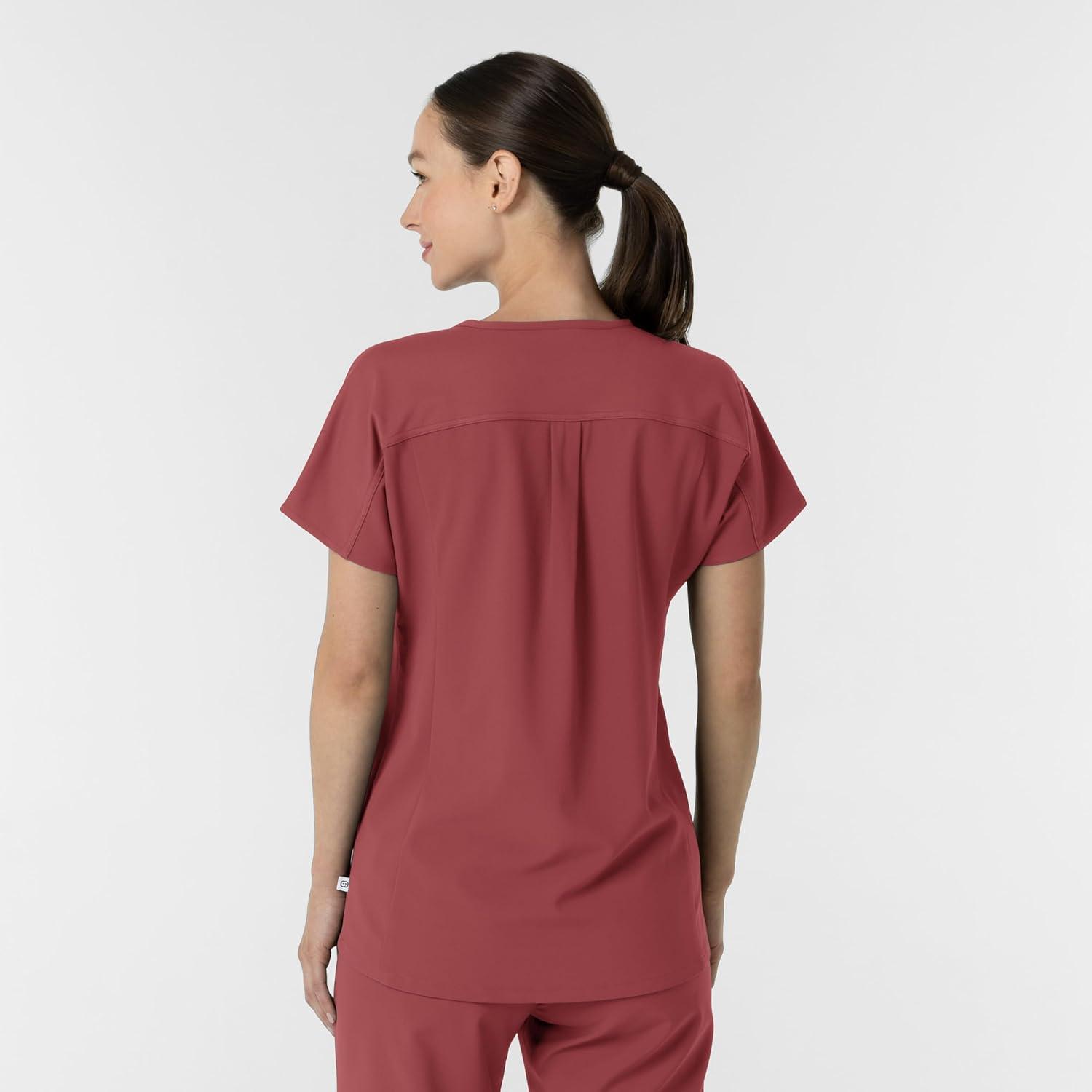 Wink Women’s Women’s V-Neck Tunic Scrub Top(Ruby)