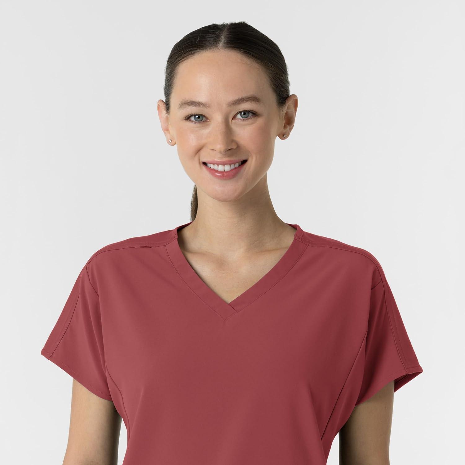 Wink Women’s Women’s V-Neck Tunic Scrub Top(Ruby)