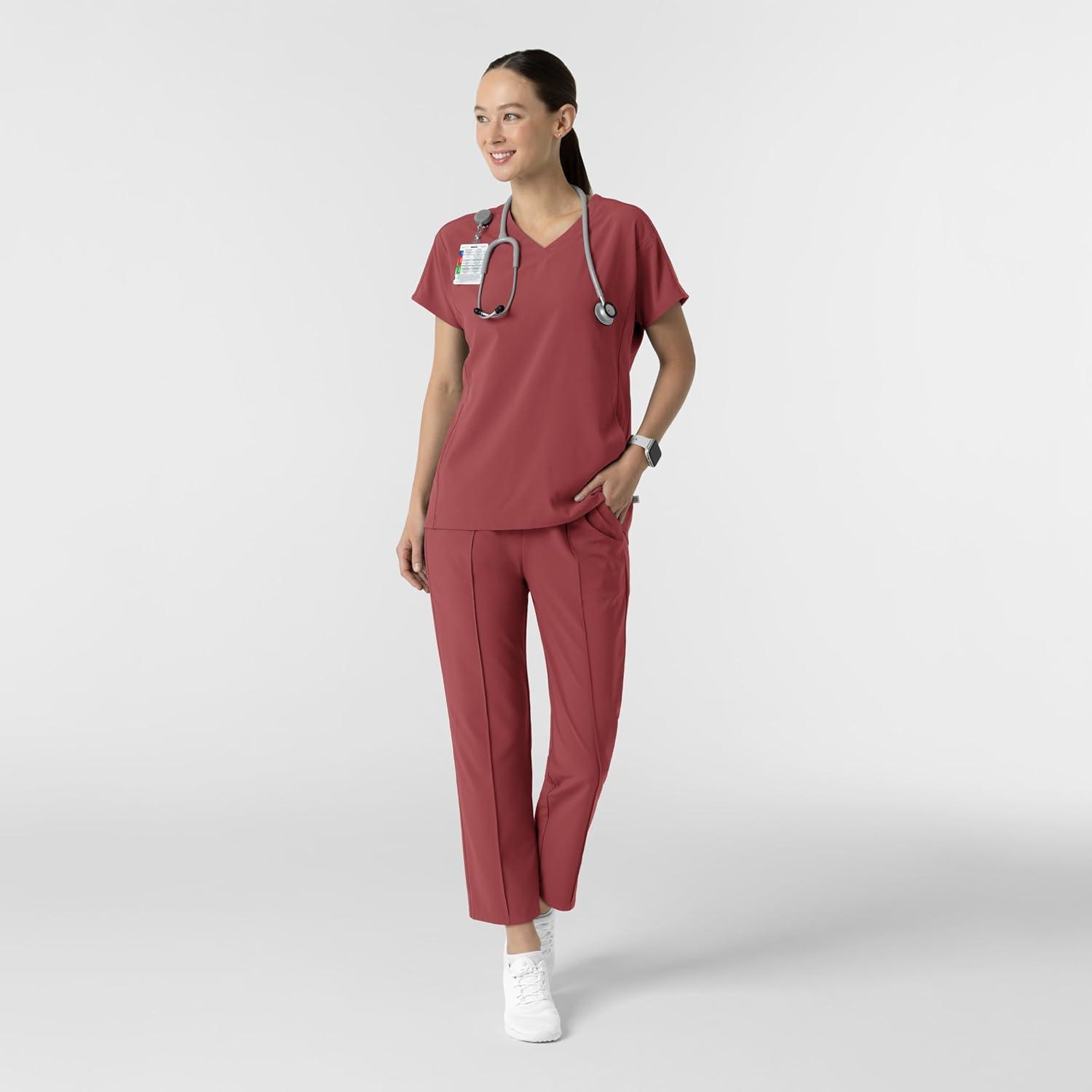 Wink Women’s Women’s V-Neck Tunic Scrub Top(Ruby)
