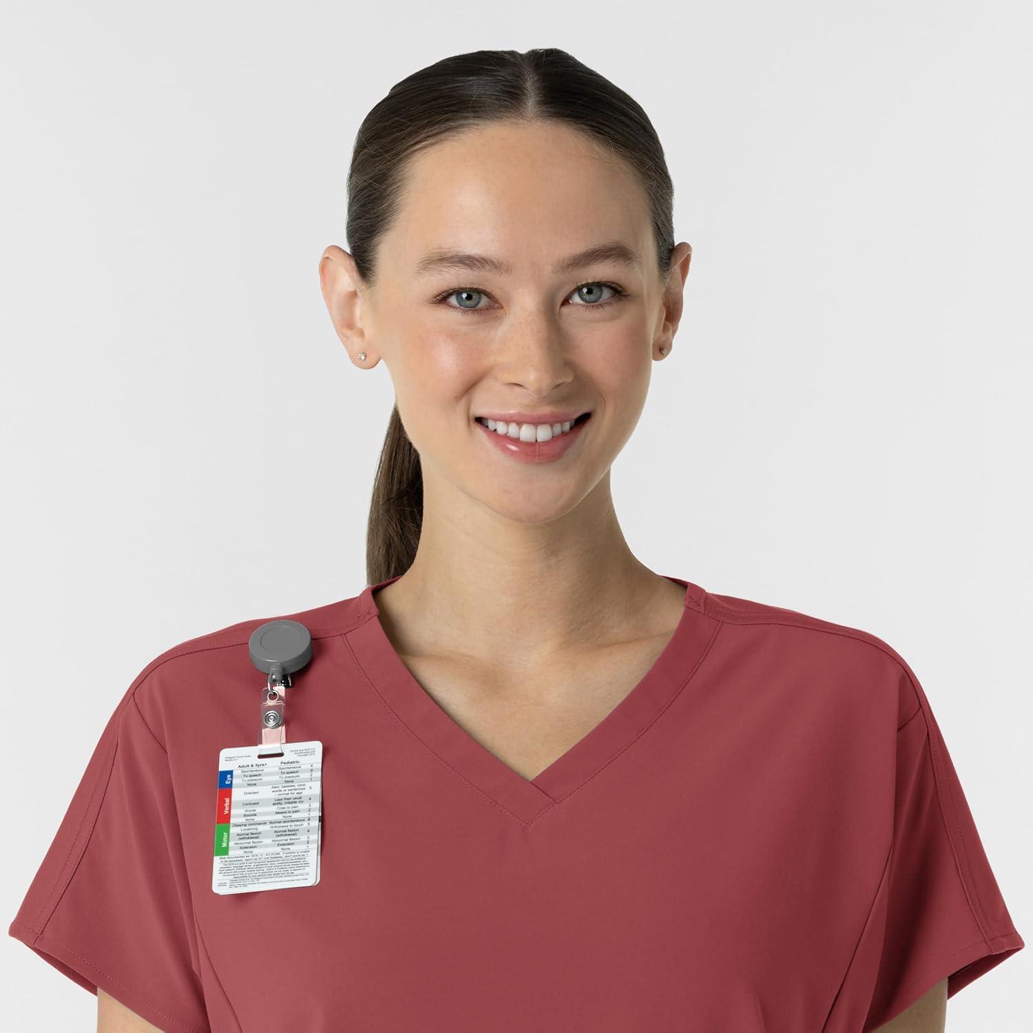 Wink Women’s Women’s V-Neck Tunic Scrub Top(Ruby)
