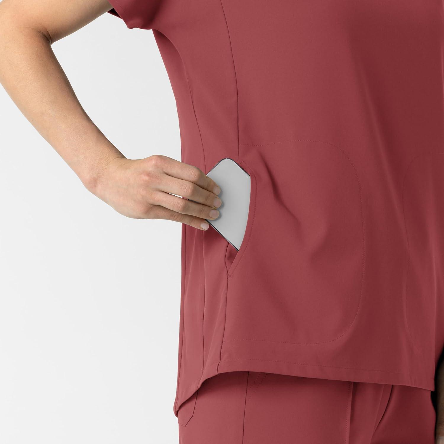 Wink Women’s Women’s V-Neck Tunic Scrub Top(Ruby)