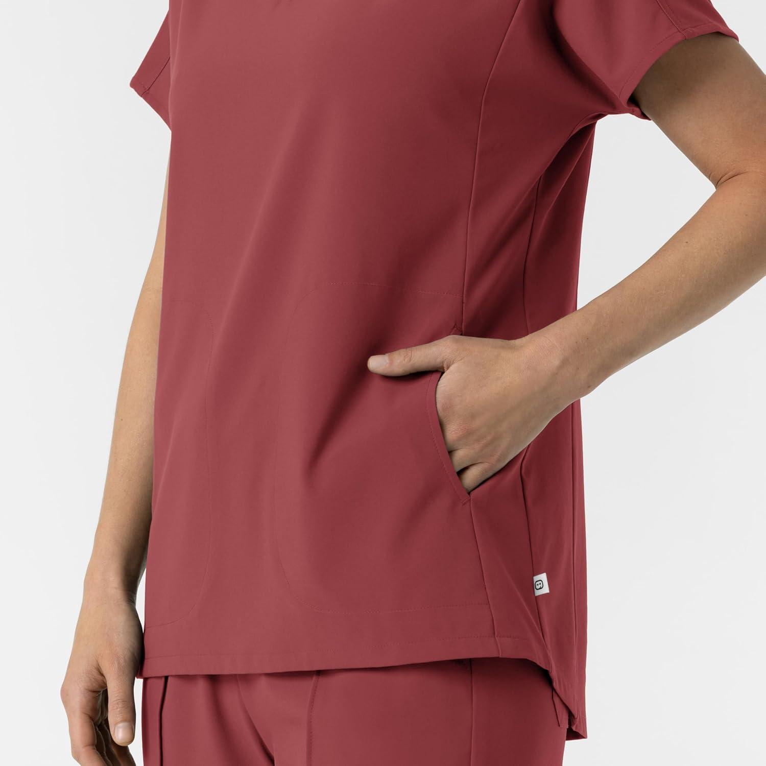 Wink Women’s Women’s V-Neck Tunic Scrub Top(Ruby)