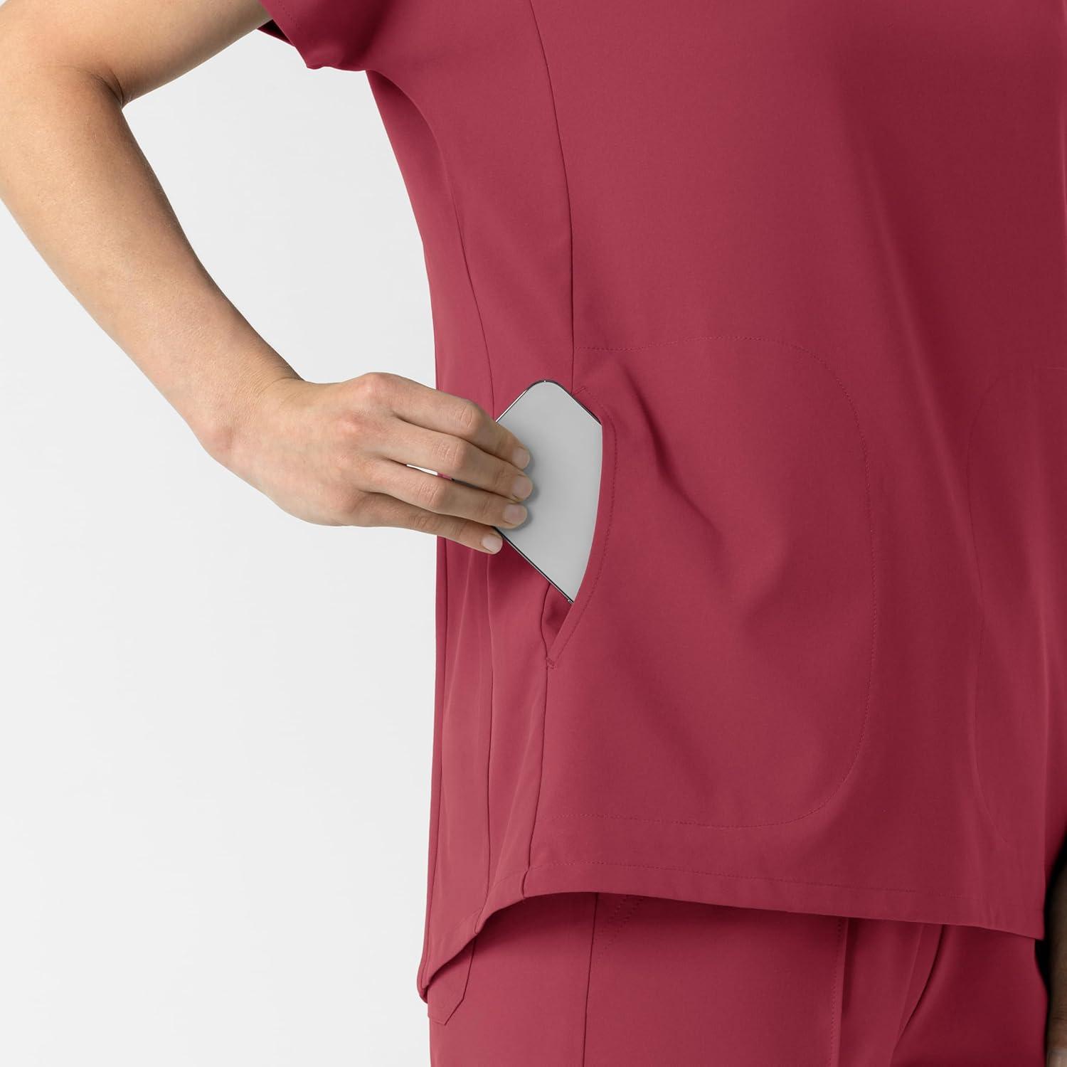 Wink Women’s Women’s V-Neck Tunic Scrub Top(Ruby)