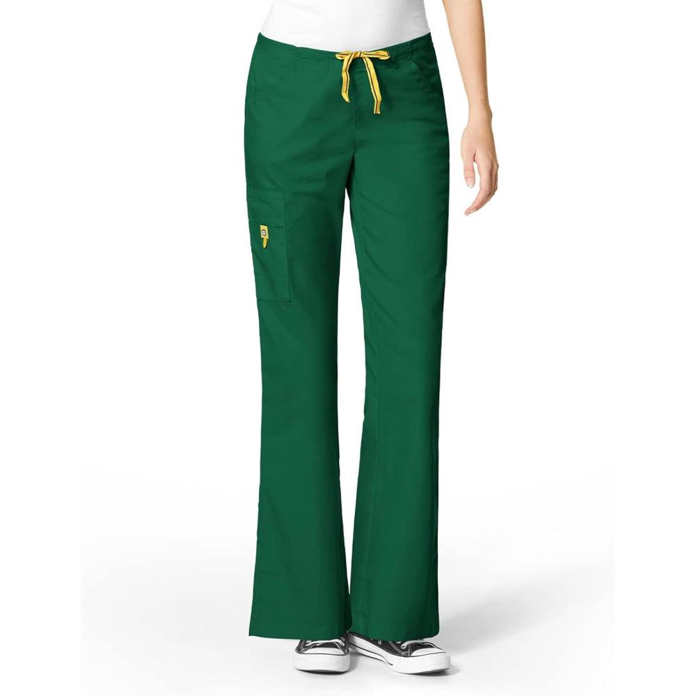 WonderWink Women’s Scrubs Romeo Six-Pocket Flare Leg Pant – XS-5XL, 6 Pockets, Elastic Waistband with Convertible Drawstring(Hunter Green)