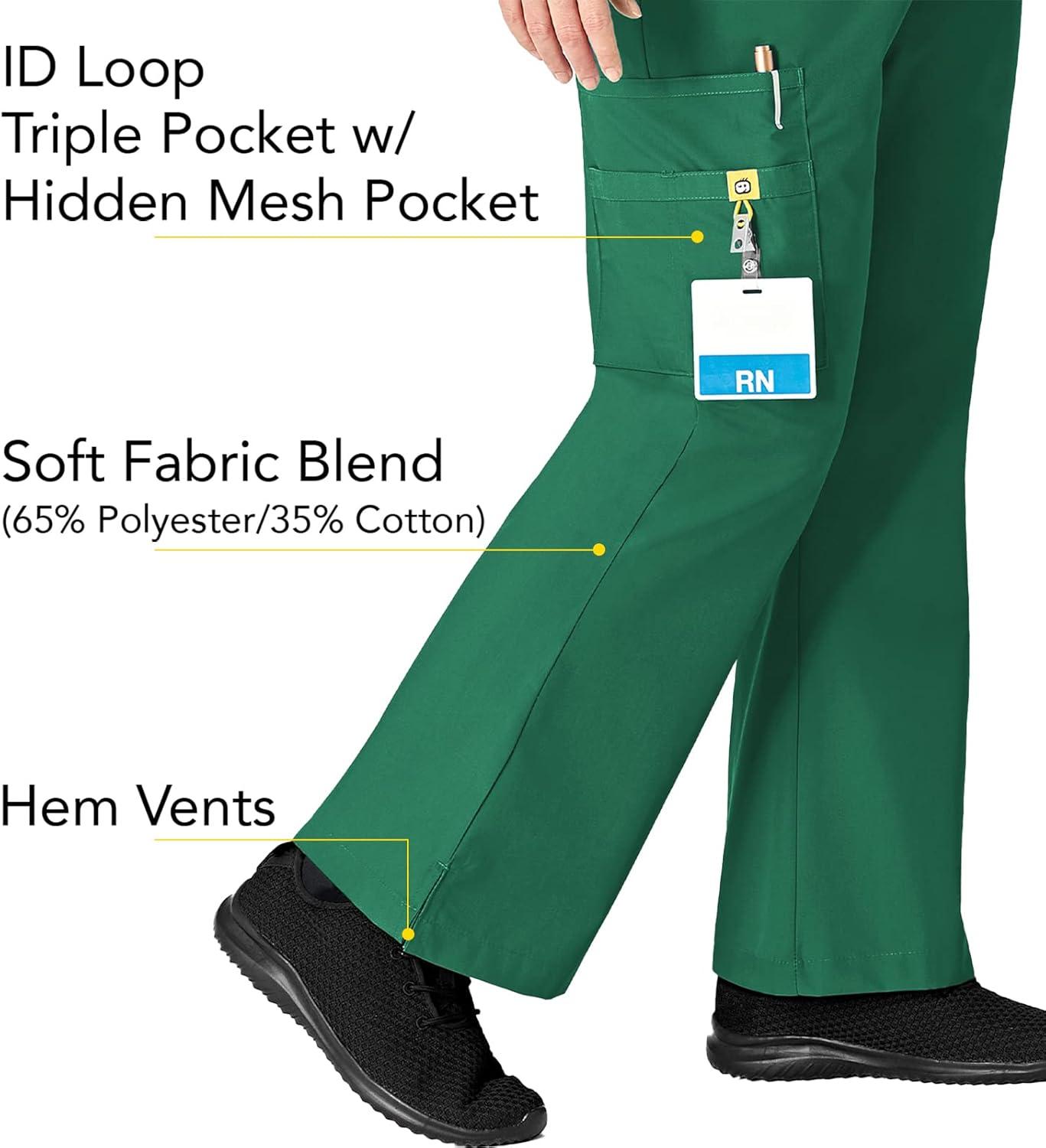 WonderWink Women’s Scrubs Romeo Six-Pocket Flare Leg Pant – XS-5XL, 6 Pockets, Elastic Waistband with Convertible Drawstring(Hunter Green)