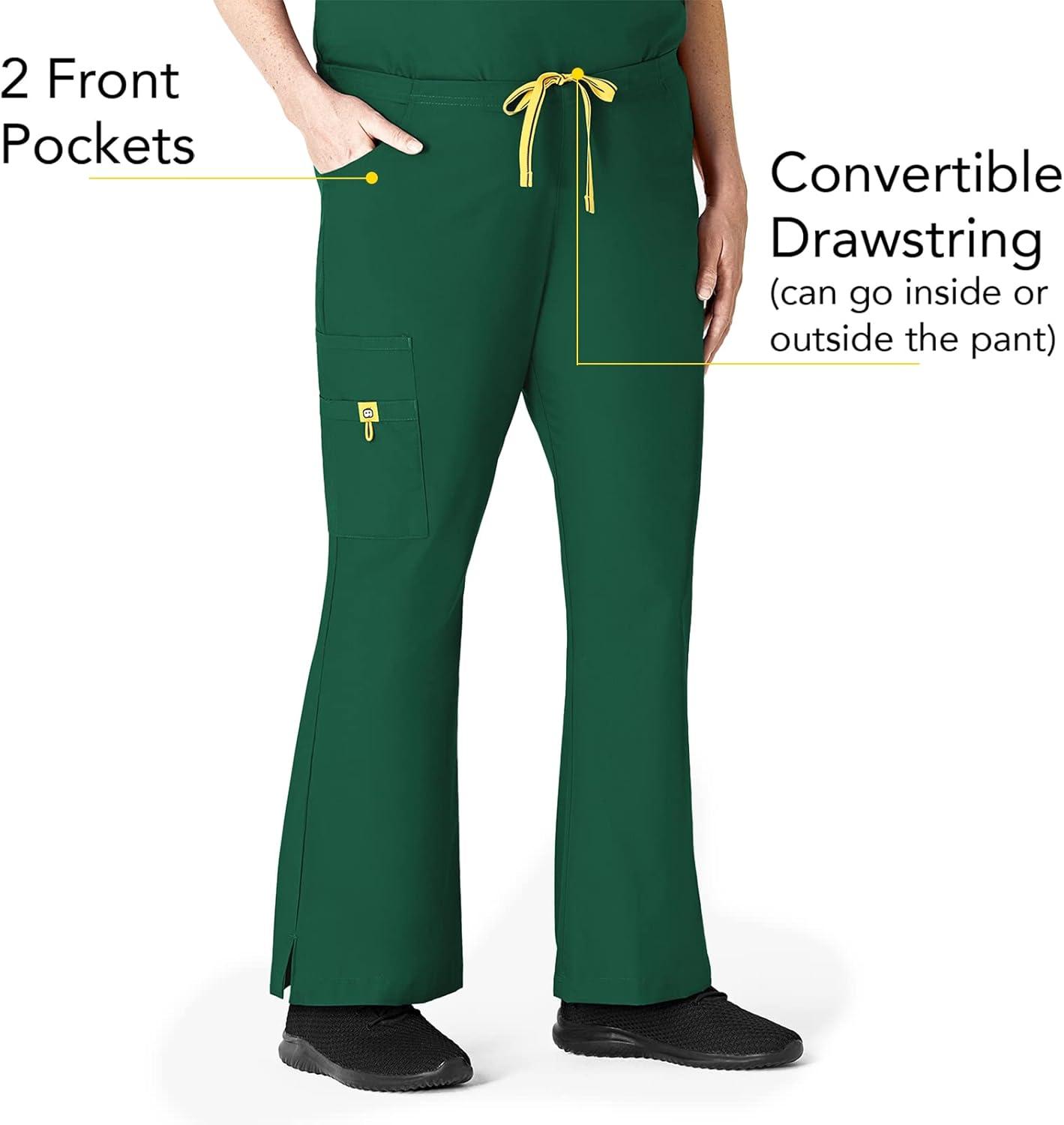 WonderWink Women’s Scrubs Romeo Six-Pocket Flare Leg Pant – XS-5XL, 6 Pockets, Elastic Waistband with Convertible Drawstring(Hunter Green)