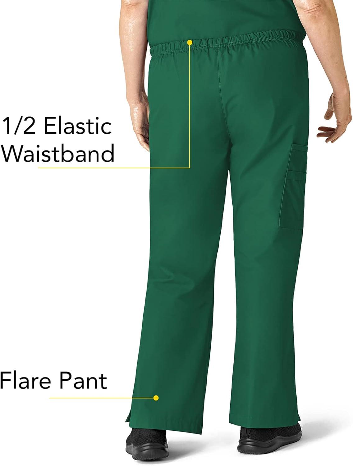 WonderWink Women’s Scrubs Romeo Six-Pocket Flare Leg Pant – XS-5XL, 6 Pockets, Elastic Waistband with Convertible Drawstring(Hunter Green)