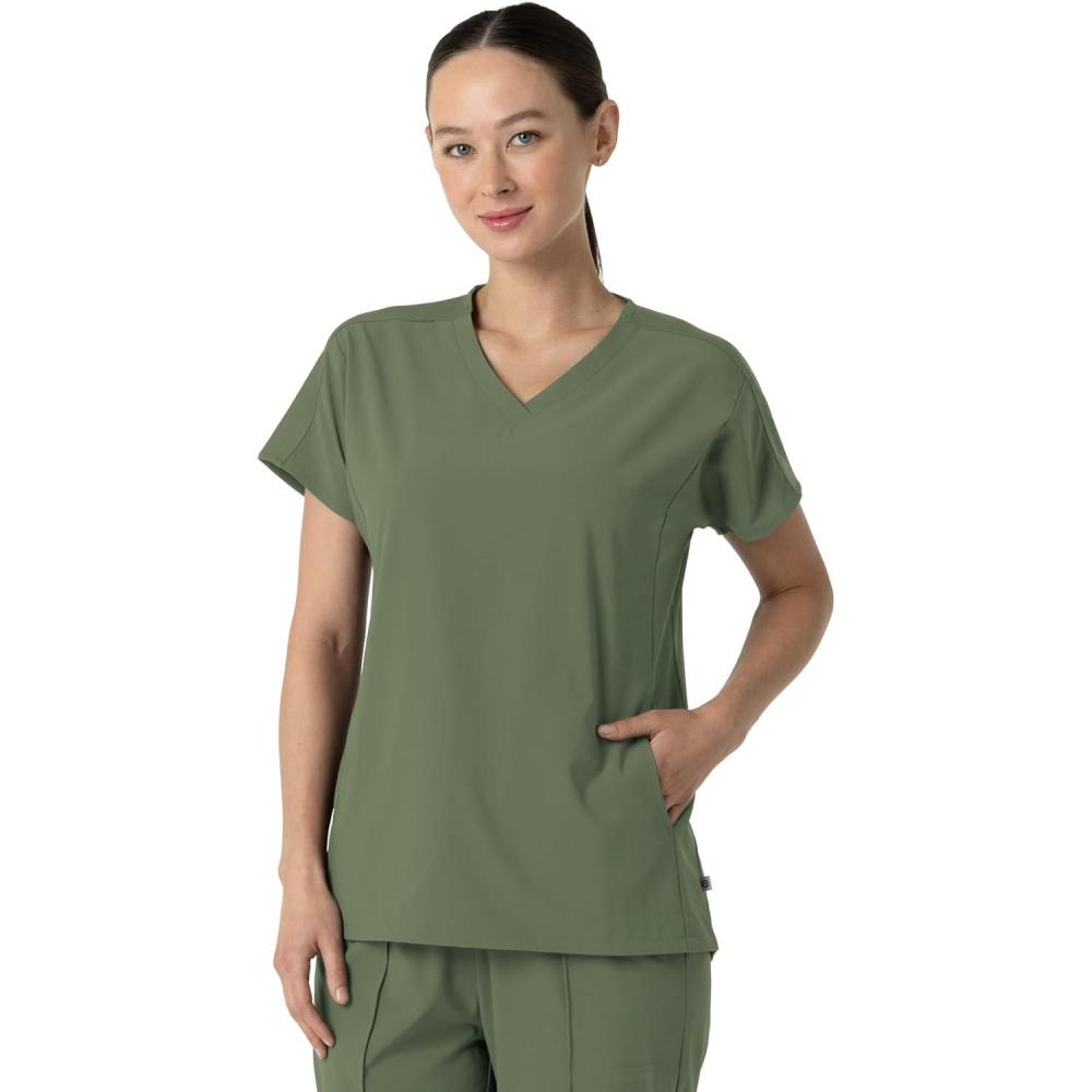Wink Women’s Women’s V-Neck Tunic Scrub Top(Olive)