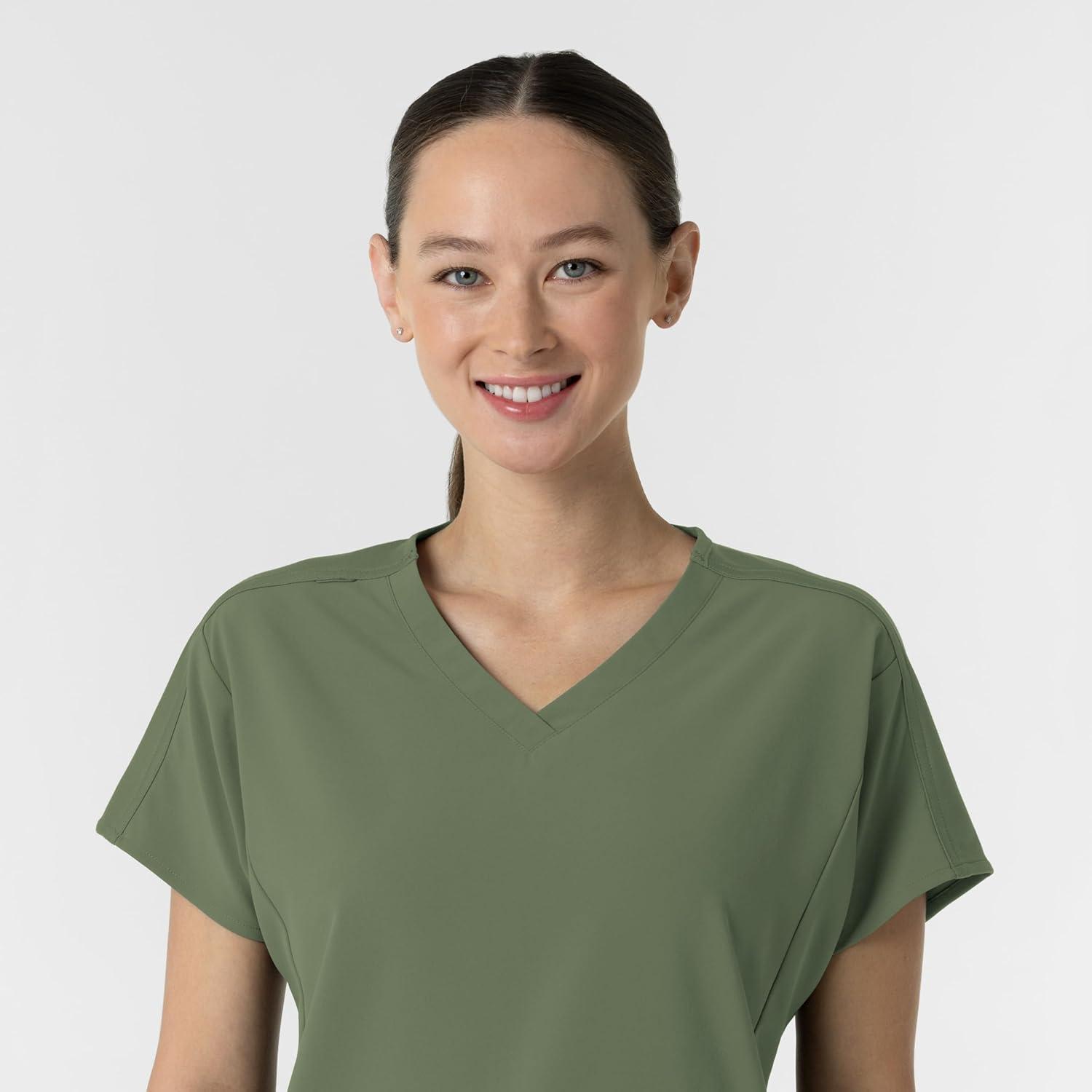 Wink Women’s Women’s V-Neck Tunic Scrub Top(Olive)