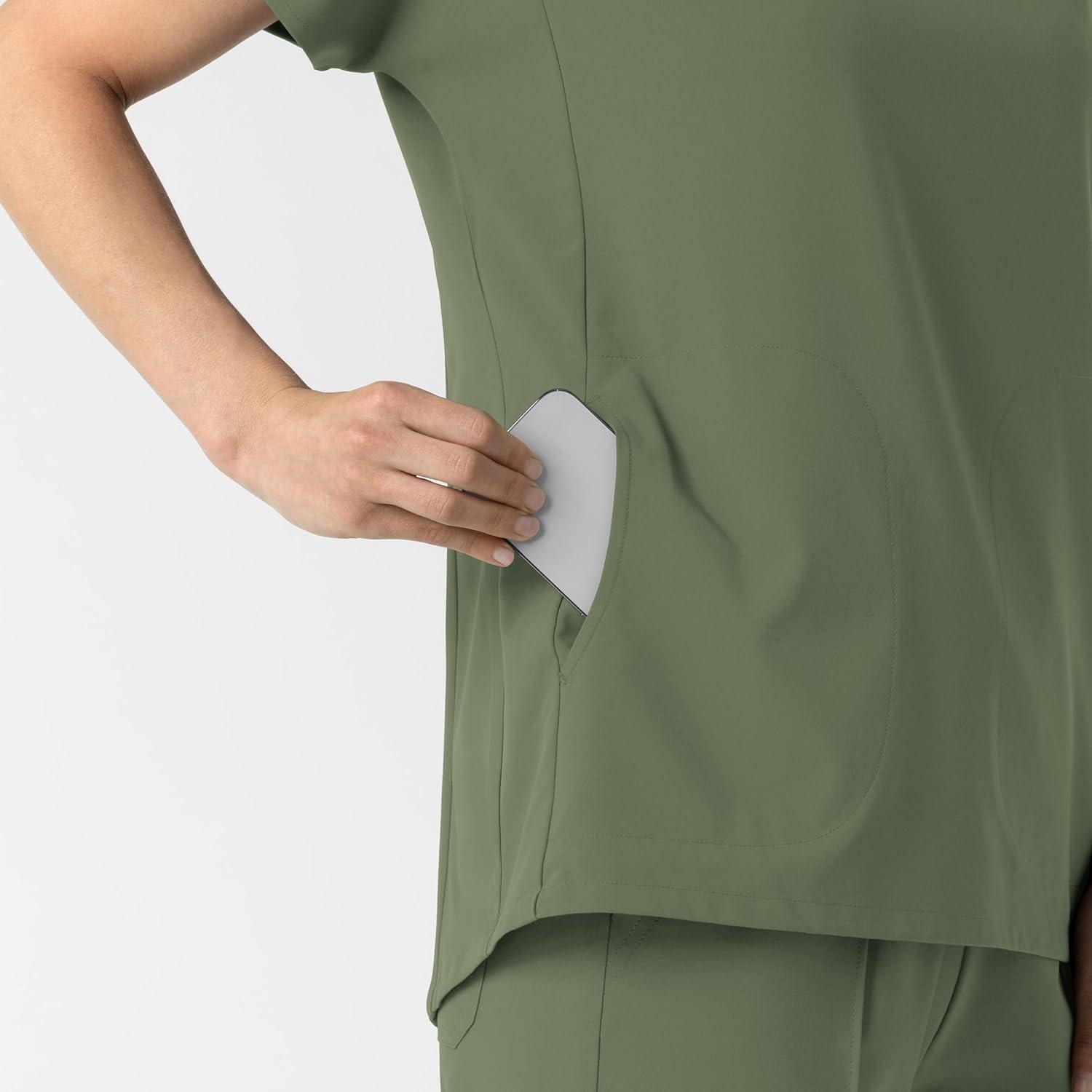 Wink Women’s Women’s V-Neck Tunic Scrub Top(Olive)