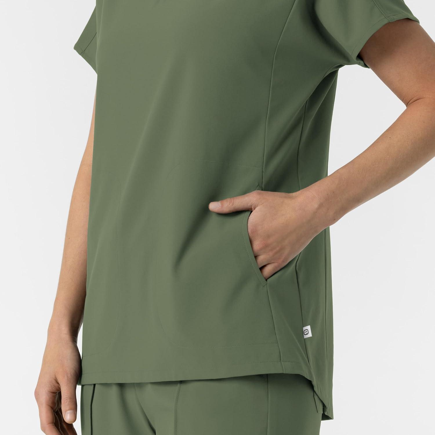 Wink Women’s Women’s V-Neck Tunic Scrub Top(Olive)