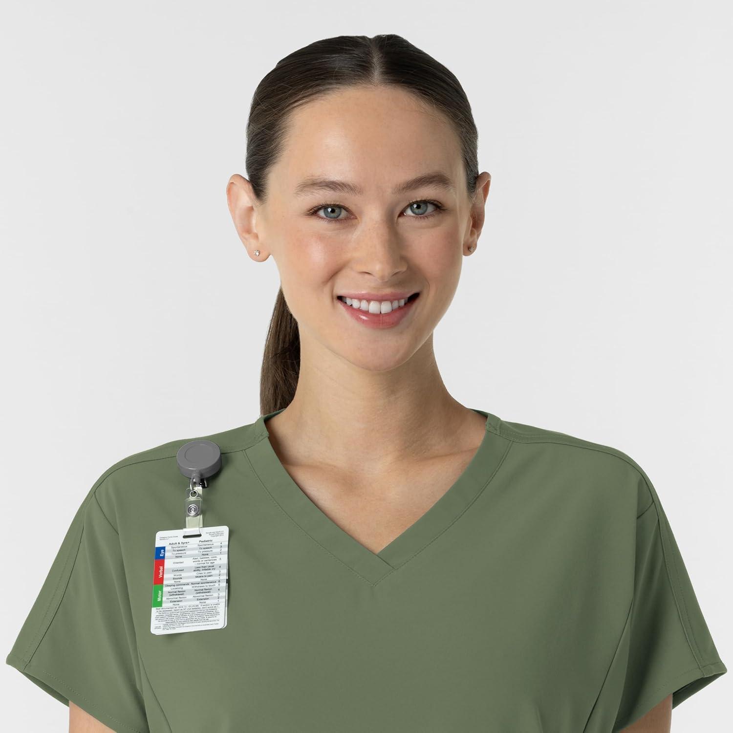 Wink Women’s Women’s V-Neck Tunic Scrub Top(Olive)