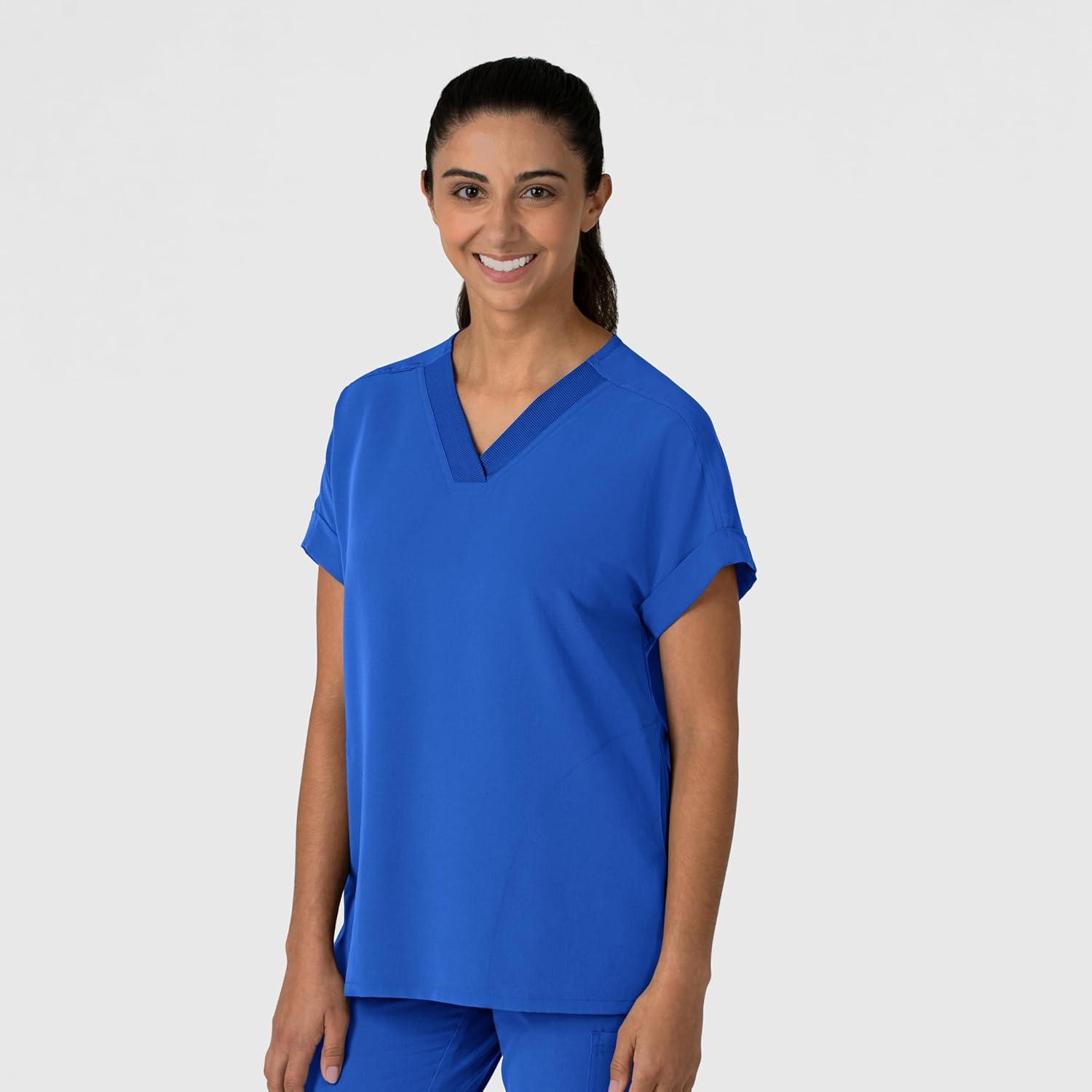 Wink Women’s Women’s Drop Shoulder Boxy Scrub Top(Royal)