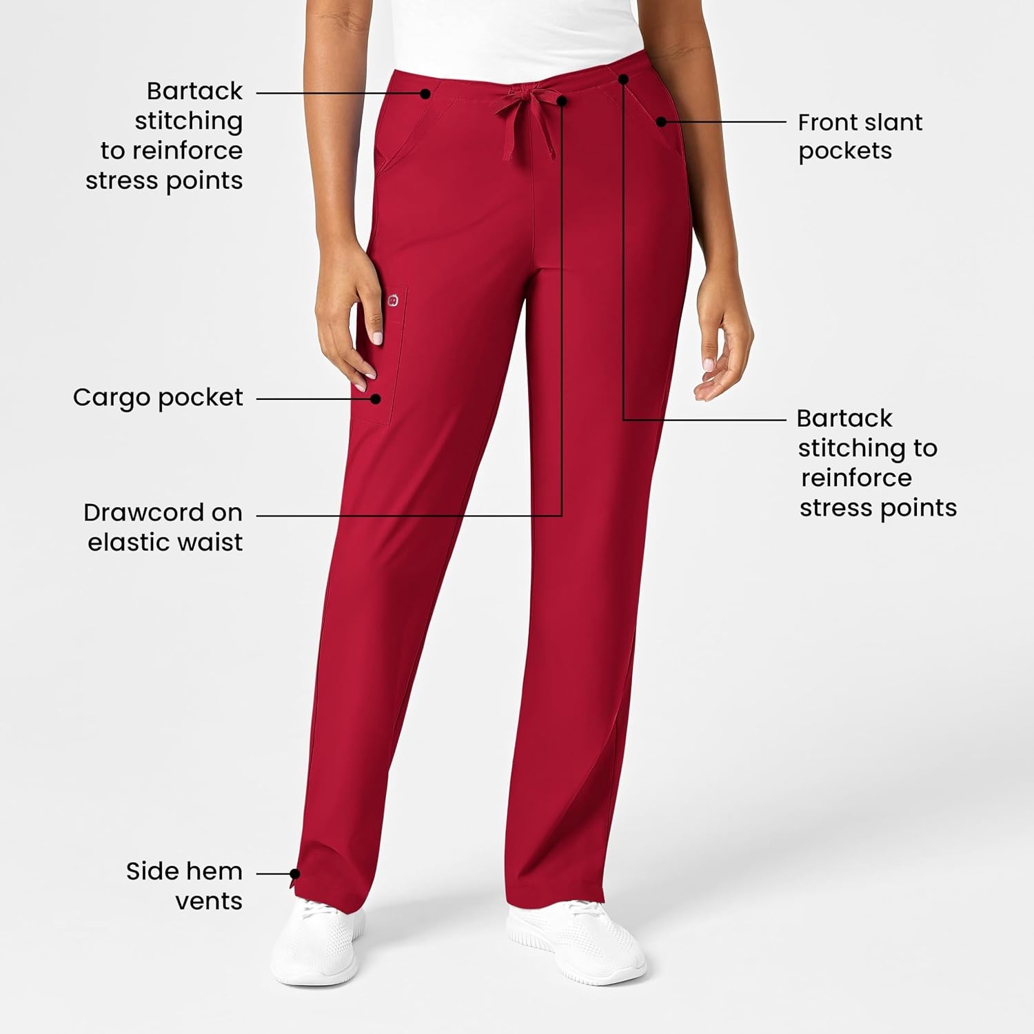 WINK W123 Women’s Drawstring Scrub Pant(Red)