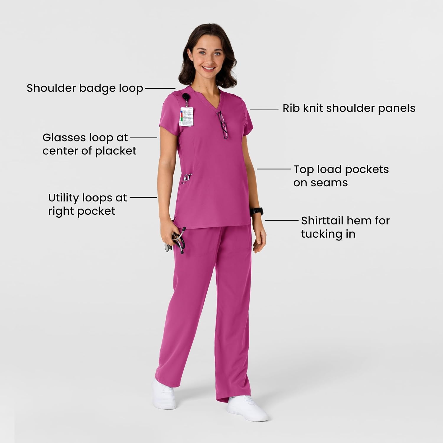 Wink Nova Women’s Flex-n-Reach Shoulder Panel V-Neck Scrub Top(Raspberry)