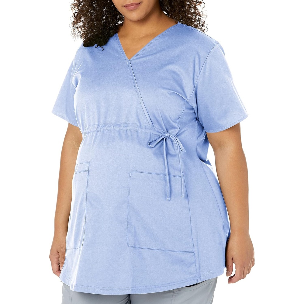 WINK WonderWORK Maternity Mock Wrap Scrub Top, Ceil Blue, 3XL
