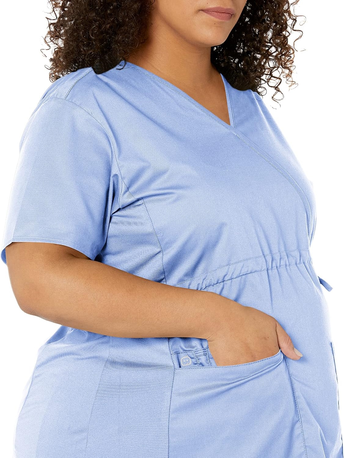 WINK WonderWORK Maternity Mock Wrap Scrub Top, Ceil Blue, 3XL