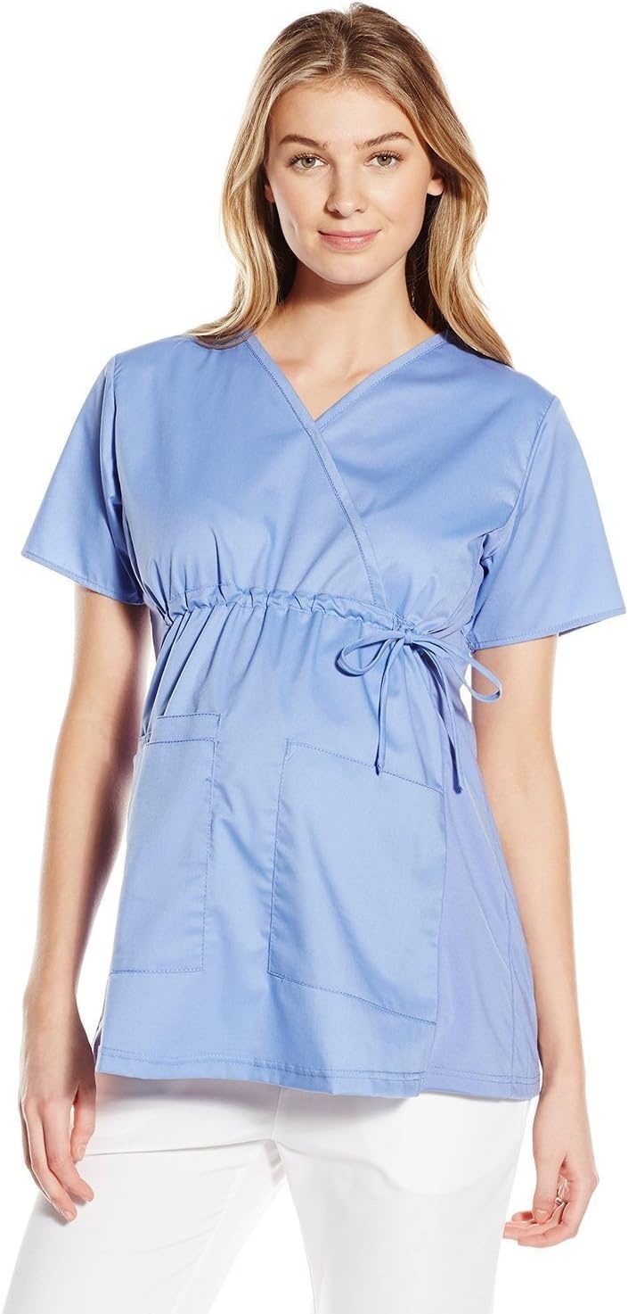 WINK WonderWORK Maternity Mock Wrap Scrub Top, Ceil Blue, 3XL