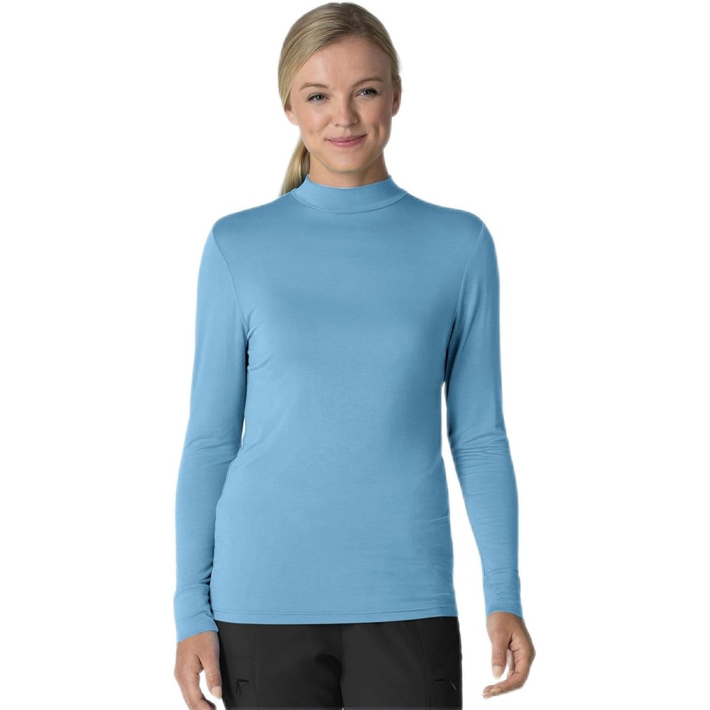 Wink Layers Women’s Long Sleeve Mock Neck Silky Tee(Bay Blue)